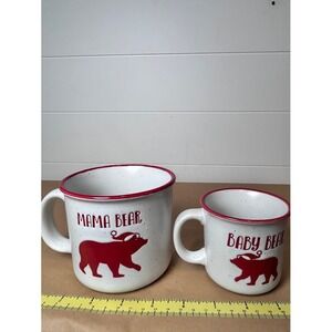 Peppermint & Pine Mama Bear and Baby Bear Christmas Mug Set Red White Speckled